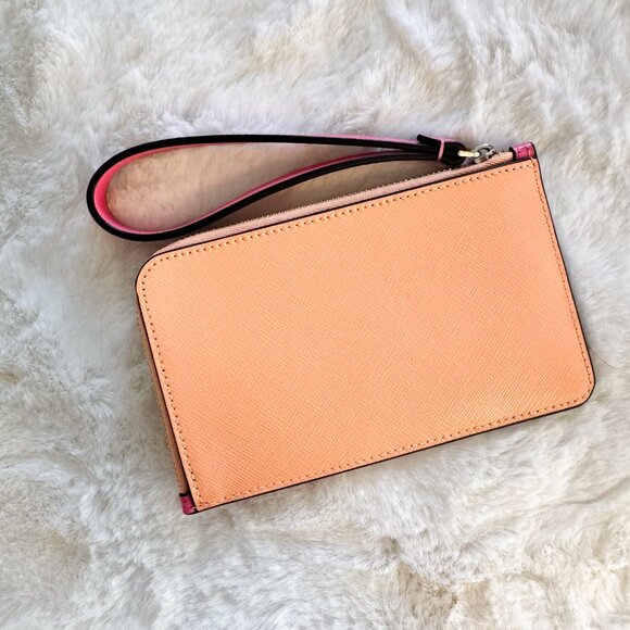 Kate Spade Lucy Small Zip Wristlet Colorblock Pink and Orange Leather - Picture 5 of 8